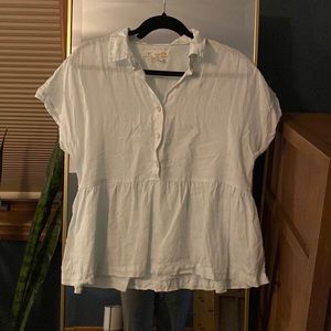 C&C California Light Blue Linen Button Up Top M